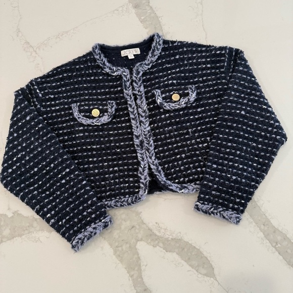 J. Crew Jackets & Blazers - J. Crew Cropped Lady Jacket Marled Yarn Women’s XS Blue Hook & Eye Closure Knit